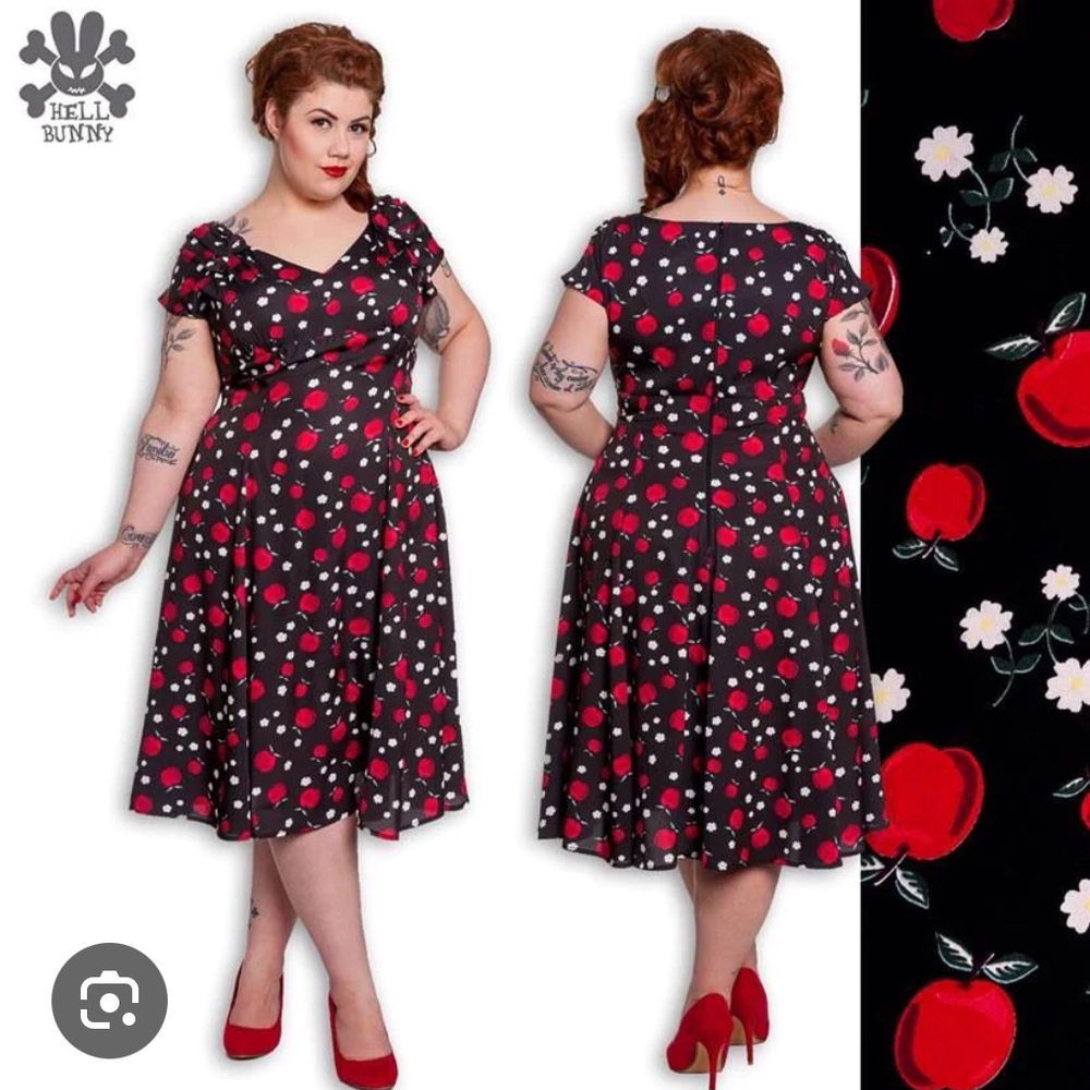 NWOT Hell Bunny Vixen Sheila Black Apple Blossom Dress Size UK 4X